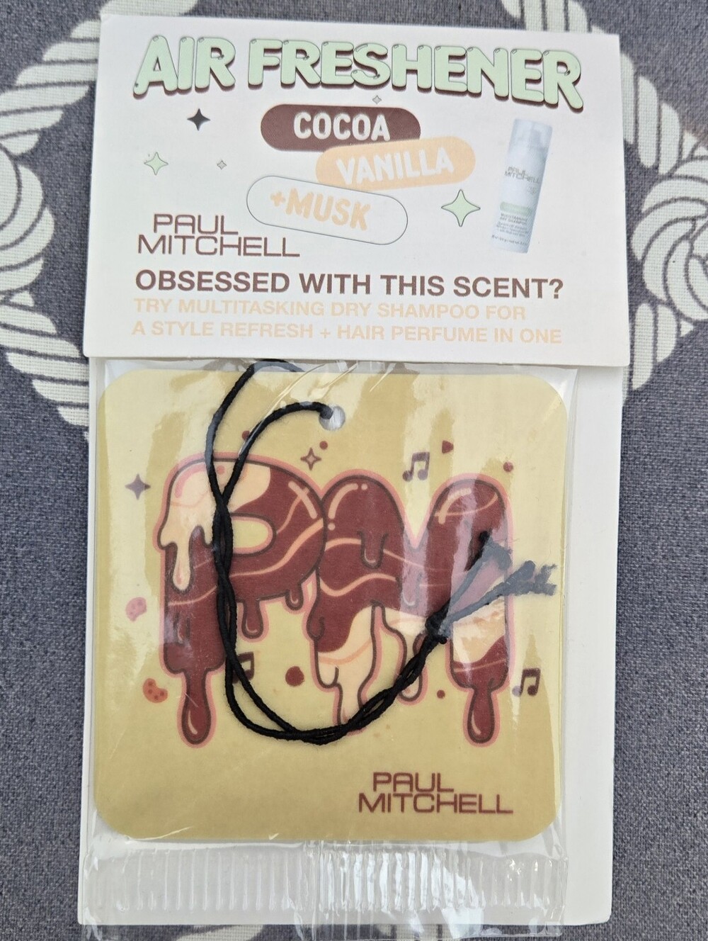 New & Sealed! Paul Mitchell Car Air Freshener Cocoa Vanilla Musk Hang Down 2.75"